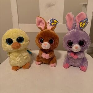 Ty Stuffed Animal Set - Yellow, Brown, and Purple
